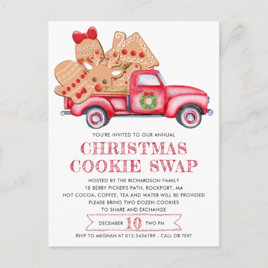 Gingerbrood Cookie Red Truck Cookie Briefkaart (Voorkant)