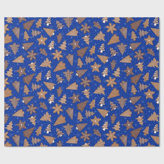 Gingerbrood Cookies Blue Retro Kerstmis Cadeaupapier (Vlak)