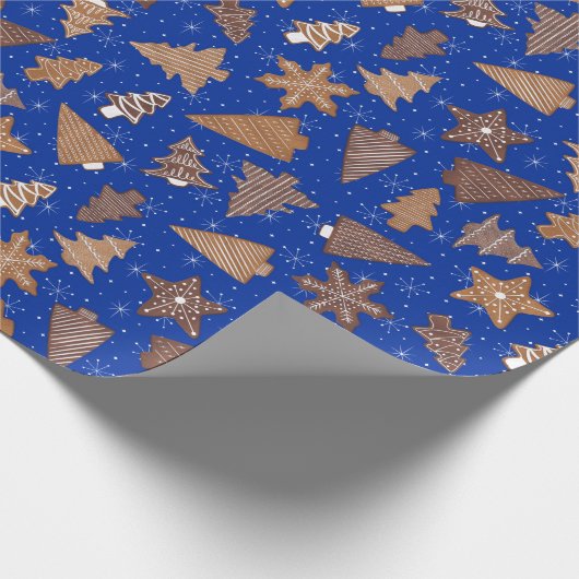 Gingerbrood Cookies Blue Retro Kerstmis Cadeaupapier (Hoek)