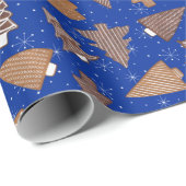 Gingerbrood Cookies Blue Retro Kerstmis Cadeaupapier (Rol Hoek)