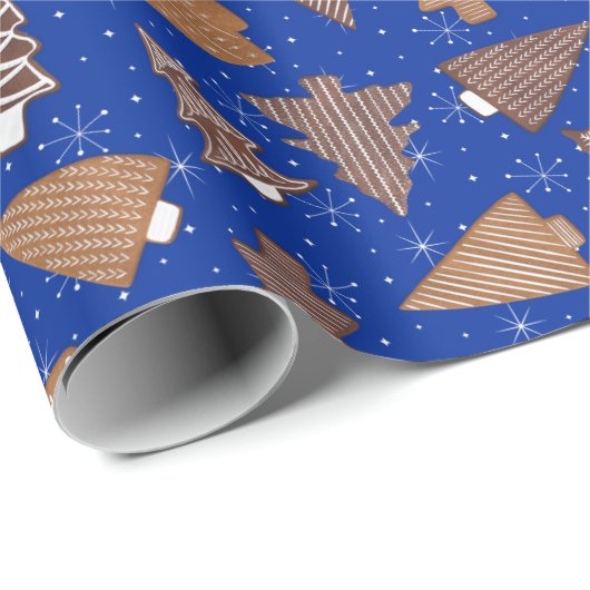 Gingerbrood Cookies Blue Retro Kerstmis Cadeaupapier (Rol Hoek)