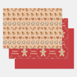 Gingerbrood Cutout Season's Greetings Polka Dots Inpakpapier Vel