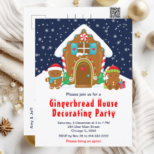 Gingerbrood Decorting Party Navy Blue en Red Briefkaart