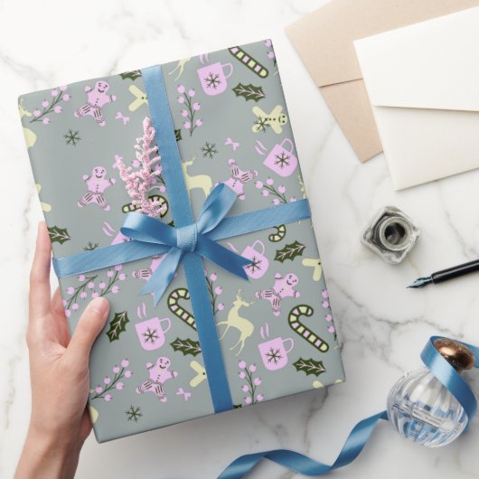 Gingerbrood Deer Candycane Greenery Kerstmis Cadeaupapier (Geschenken)