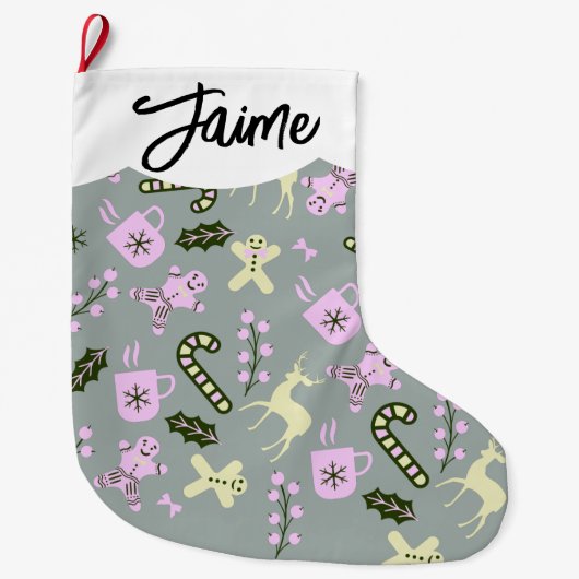 Gingerbrood Deer Candycane Greenery Kerstmis Grote Kerstsok (Voorkant)