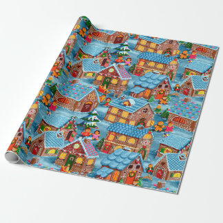 Gingerbrood dorp met kerstavond cadeaupapier
