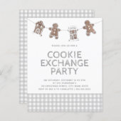 Gingerbrood Gingham Cookie Exchange Budget Invite (Voorkant / Achterkant)