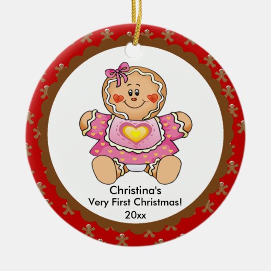 Gingerbrood Girl Baby's Eerste kerstversiering Keramisch Ornament (Voorkant)