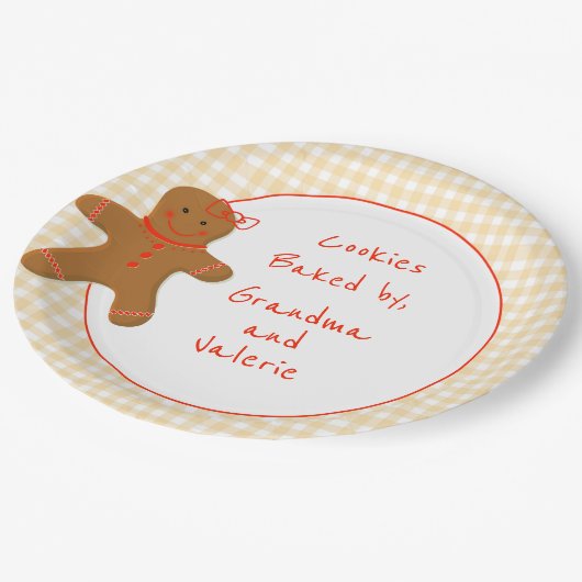 Gingerbrood Girl Gingham Gingham Gecontroleerde Ho Papieren Bordje (Gekanteld)