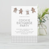 Gingerbrood Gray Gingham Cookie Exchange Swap Kaart (Staand voorkant)