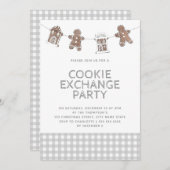Gingerbrood Gray Gingham Cookie Exchange Swap Kaart (Voorkant / Achterkant)