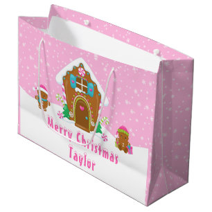 Gingerbrood House Bright Pink Merry Kerstry Groot Cadeauzakje