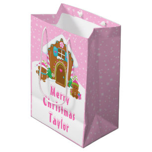 Gingerbrood House Bright Pink Merry Kerstry Medium Cadeauzakje
