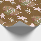 Gingerbrood House Cookies Pink Snowflakes Cadeaupapier (Hoek)