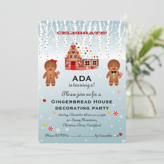 Gingerbrood House Decorting Birthday Invitation Kaart (Staand voorkant)