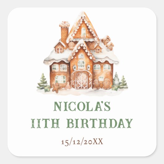 Gingerbrood House Decorting Birthday Party Vierkante Sticker (Voorkant)