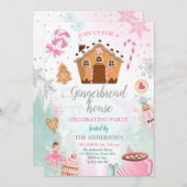 Gingerbrood House Decorting Party Invite Cookie Kaart (Voorkant / Achterkant)