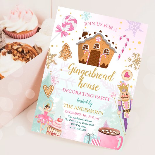 Gingerbrood House Decorting Party Invite Cookie Kaart