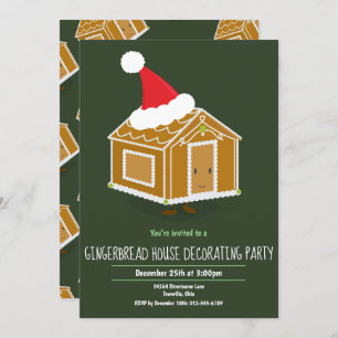 Gingerbrood House Decorting Party Invite Green Kaart