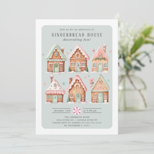 Gingerbrood House Decorting Party Kaart (Staand voorkant)