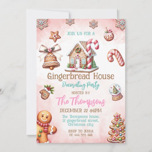Gingerbrood House Decorting Party Kaart (Voorkant)
