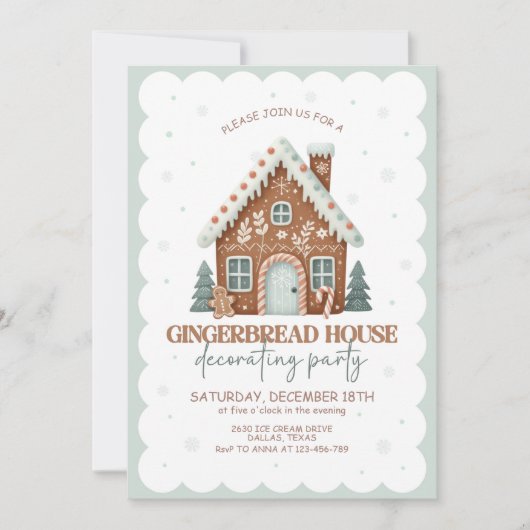 Gingerbrood House Decorting Party Kaart (Voorkant)