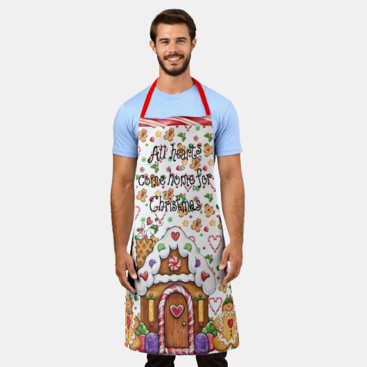 Gingerbrood House en Gingerbrood Man Harten Apron Schort (Gedragen)