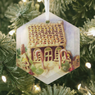 Gingerbrood House Hexagon Glass Ornament