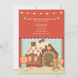 Gingerbrood House Holiday Moving Announement Feestdagenkaart