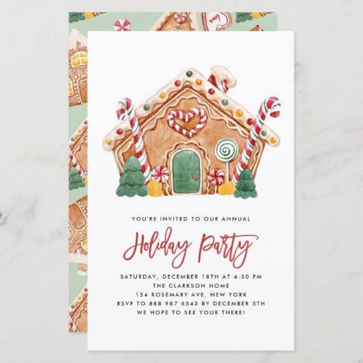 Gingerbrood House Holiday Party Invitation (Voorkant / Achterkant)