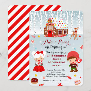 Gingerbrood House twins Birthday Party Invitation Kaart