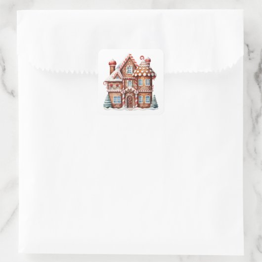 Gingerbrood House Vierkante Sticker (Tas)