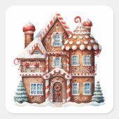 Gingerbrood House Vierkante Sticker (Voorkant)