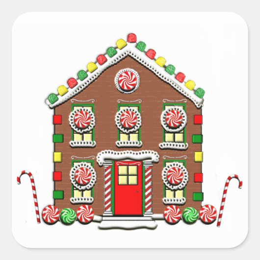 Gingerbrood House Vierkante Sticker (Voorkant)