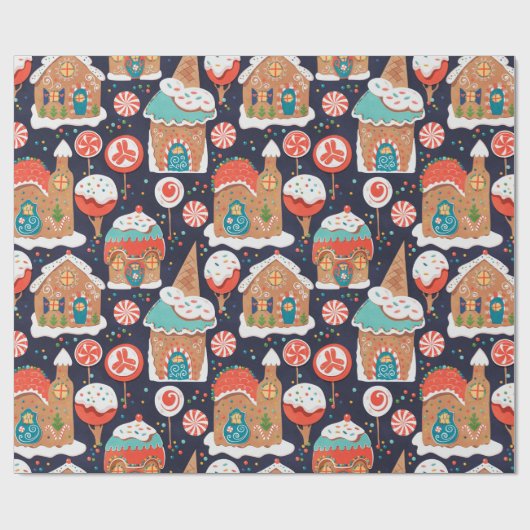 Gingerbrood Houses and Snoep Land op Donker Cadeaupapier (Vlak)