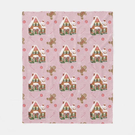 GingerBrood Huis Roze kerstcadeaus Fleece Deken (Voorkant)
