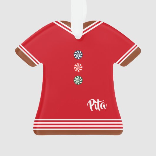 Gingerbrood Jongen Rood en Witte Kerstmis Ornament (voorkant)