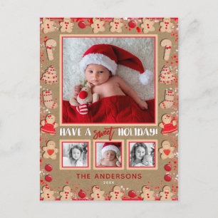 Gingerbrood Koekjes Kerstmis 4 Foto Holiday Feestdagenkaart