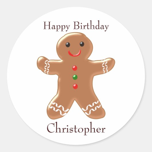 Gingerbrood Man Birthday Ronde Sticker (Voorkant)