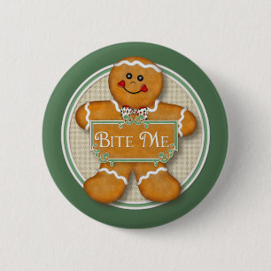 Gingerbrood Man - Bite me Ronde Button 5,7 Cm