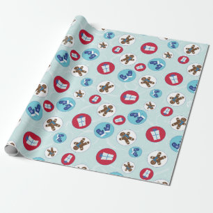 Gingerbrood Man Blauwe Circles Kerstmis en Vakanti Cadeaupapier