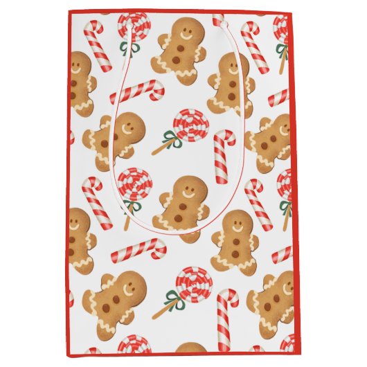 Gingerbrood Man Candy Cane Lollipop Medium Cadeauzakje (Voorkant)