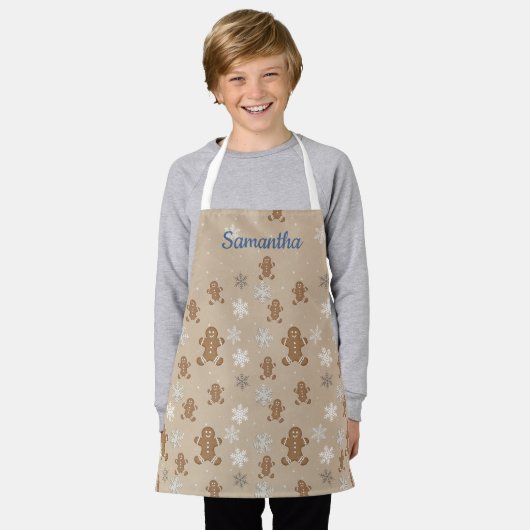 Gingerbrood Man Cookie Snowflake Holiday Kind Naam Schort (Gedragen)