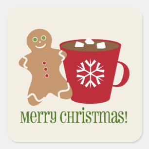 Gingerbrood Man en Kerst sticker met warme chocola
