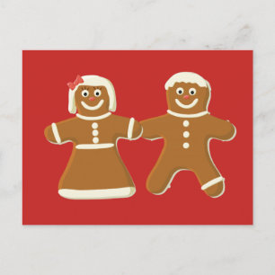 Gingerbrood Man en Vrouw op Rood Briefkaart