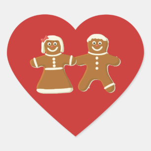 Gingerbrood Man en Vrouw op Rood Hart Sticker