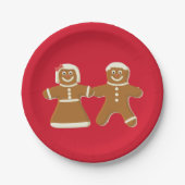 Gingerbrood Man en Vrouw op Rood Papieren Bordje (Voorkant)