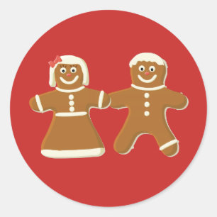 Gingerbrood Man en Vrouw op Rood Ronde Sticker