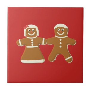 Gingerbrood Man en Vrouw op Rood Tegeltje