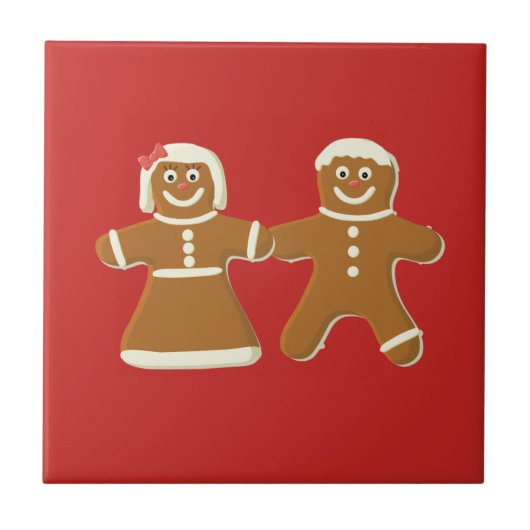 Gingerbrood Man en Vrouw op Rood Tegeltje (Voorkant)